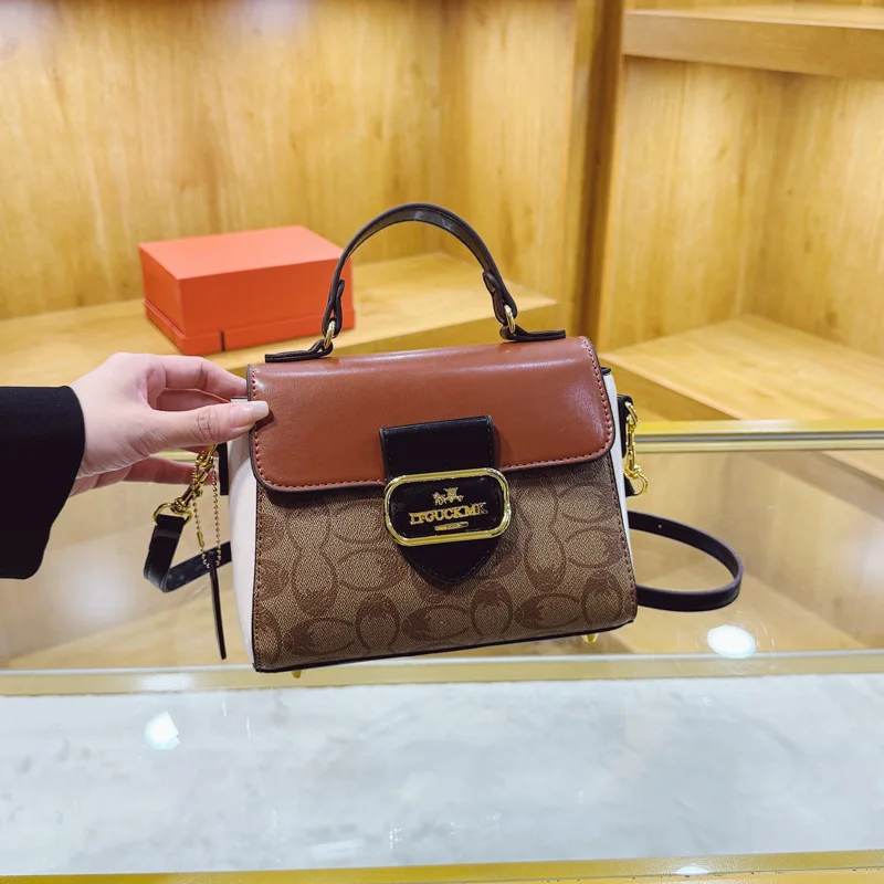 High-end fashion bag women's retro printing portable small square bag versatile shoulder bag oblique span bag tide