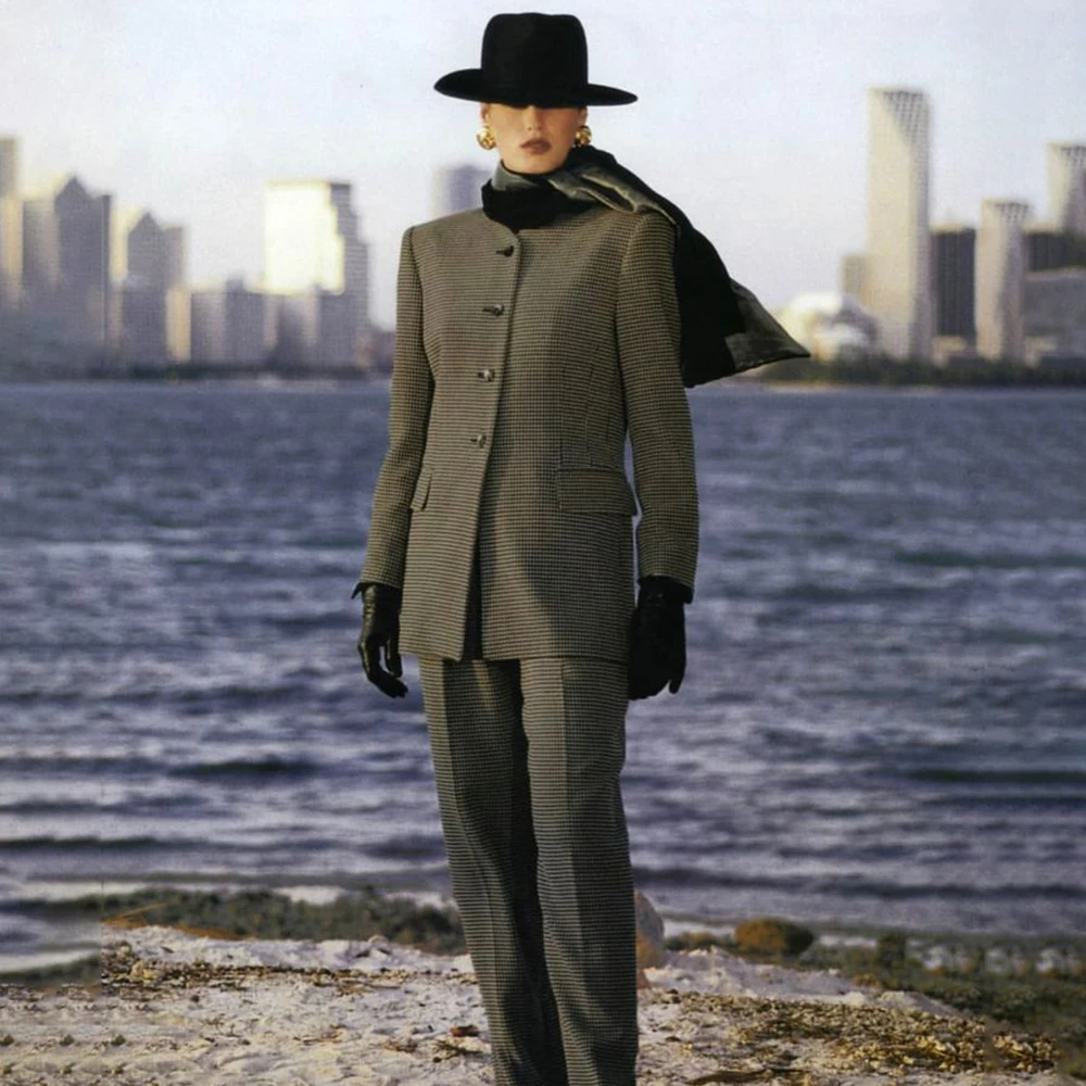 

Женские костюмы с узором «гусиные лапки», новый комплект из двух предметов, элегантная клетчатая деловая офисная одежда в винтажном стиле с блейзером и брюками