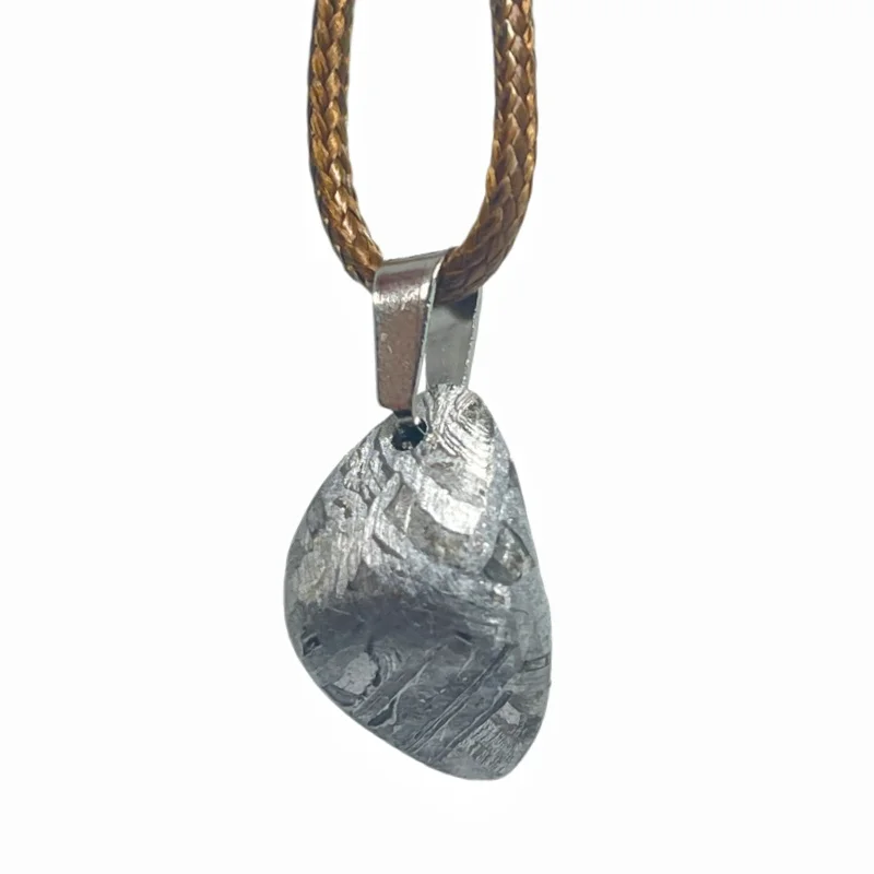 Muonionalusta Iron Meteorite Irregular Freeform Pendant Natural Etched Widmanstätten Pattern Braided Cord Necklace LK491