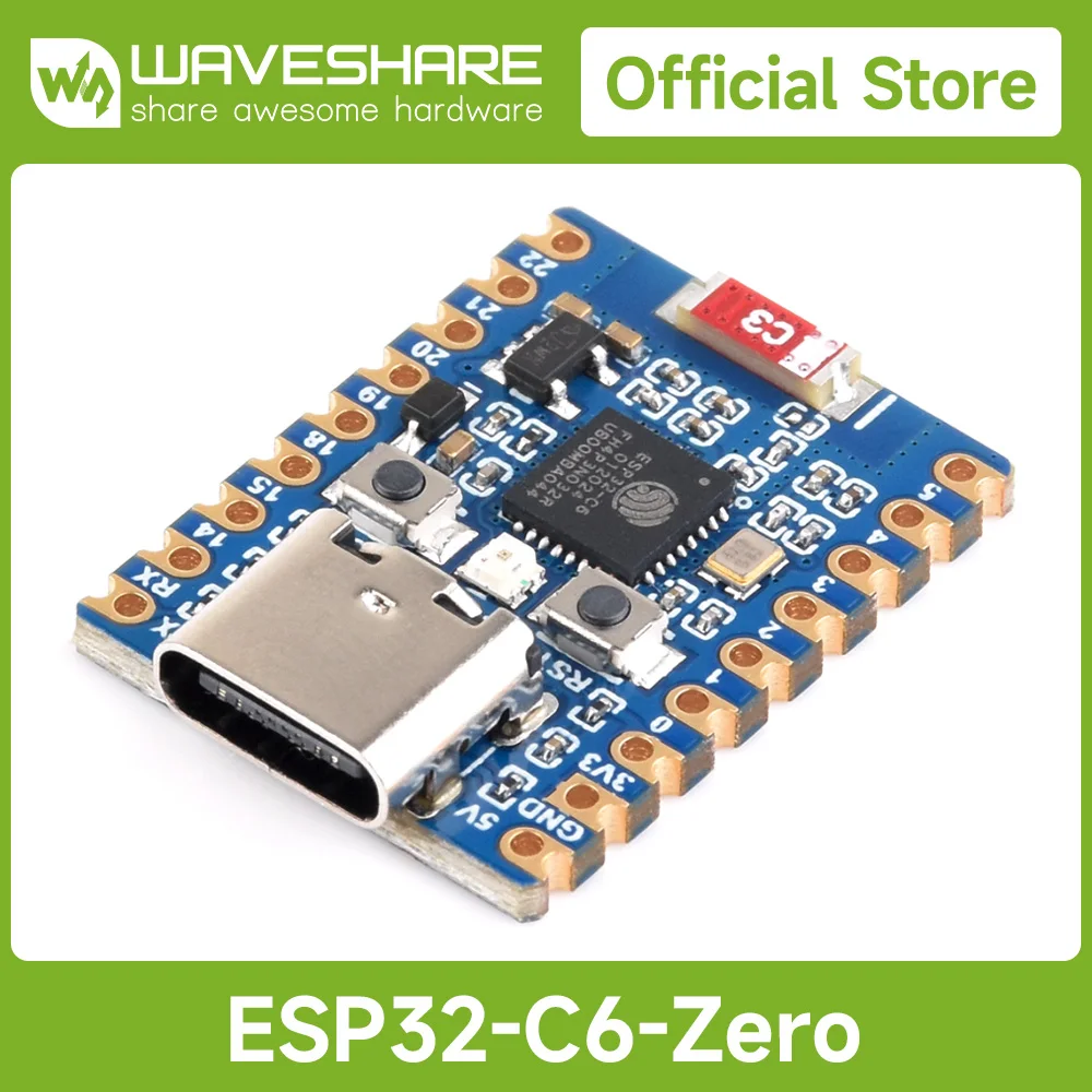 

Waveshare ESP32-C6 Mini Development Board, Dual Processors Based on ESP32-C6FH4, 2.4GHz WiFi 6 & Bluetooth 5 Microcontroller