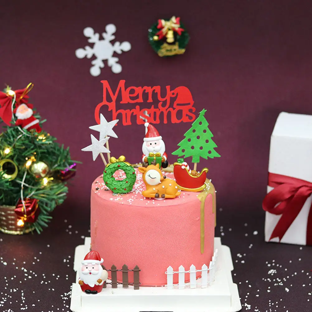 5pcs Christmas Santa Resin Cake Toppers, Cartoon Cupcake Picks for Baking & Party Decor