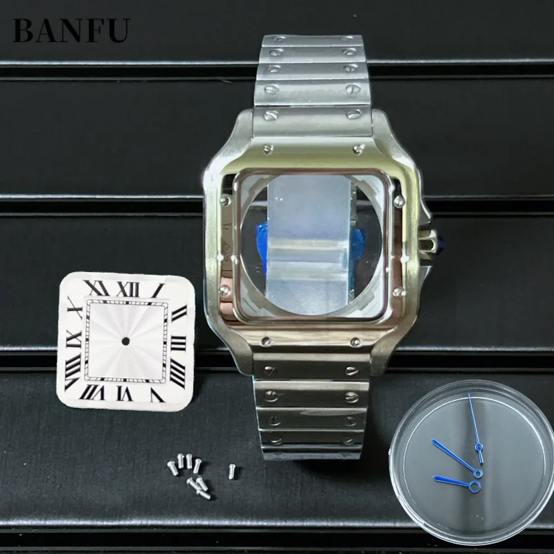 8mm Square Gold Silver Watch Case 316L Steel Bracelet Electroplated for NH35/36/NH70/4R/7S Movements Watch Accessories 27MM Dial