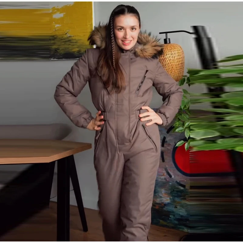 Warm Hooded Puffer Winter Jumpsuit. S6b773bf8c6b04a8180793eee8d0966fcV