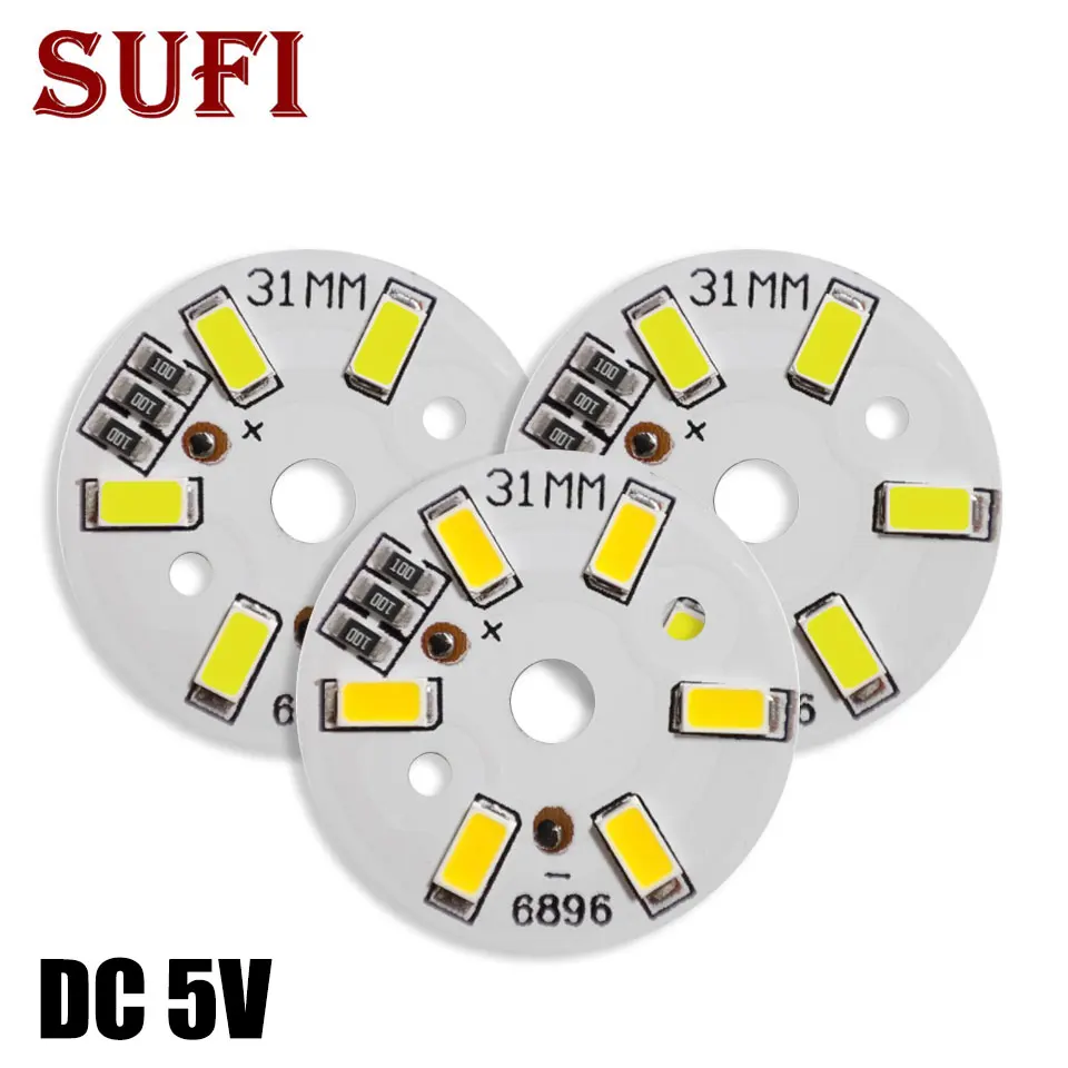 10pcs 3W 31mm LED Chip Board DC 5V USB Round Light Source SMD 5730 Light Beads Home Lighting Dimmable Bulb DIY White Warm White