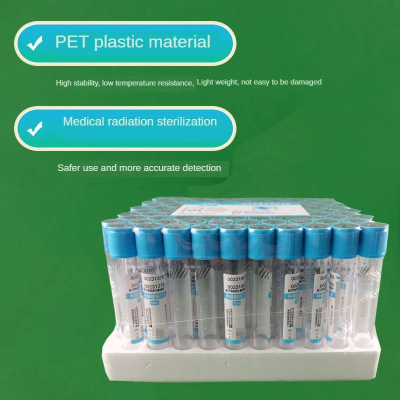 멸균 진공 혈액 수집 튜브, 1:9 혈액 샘플 수집 용기, 구연산 나트륨 첨가제, 10 ml, 100 / PK