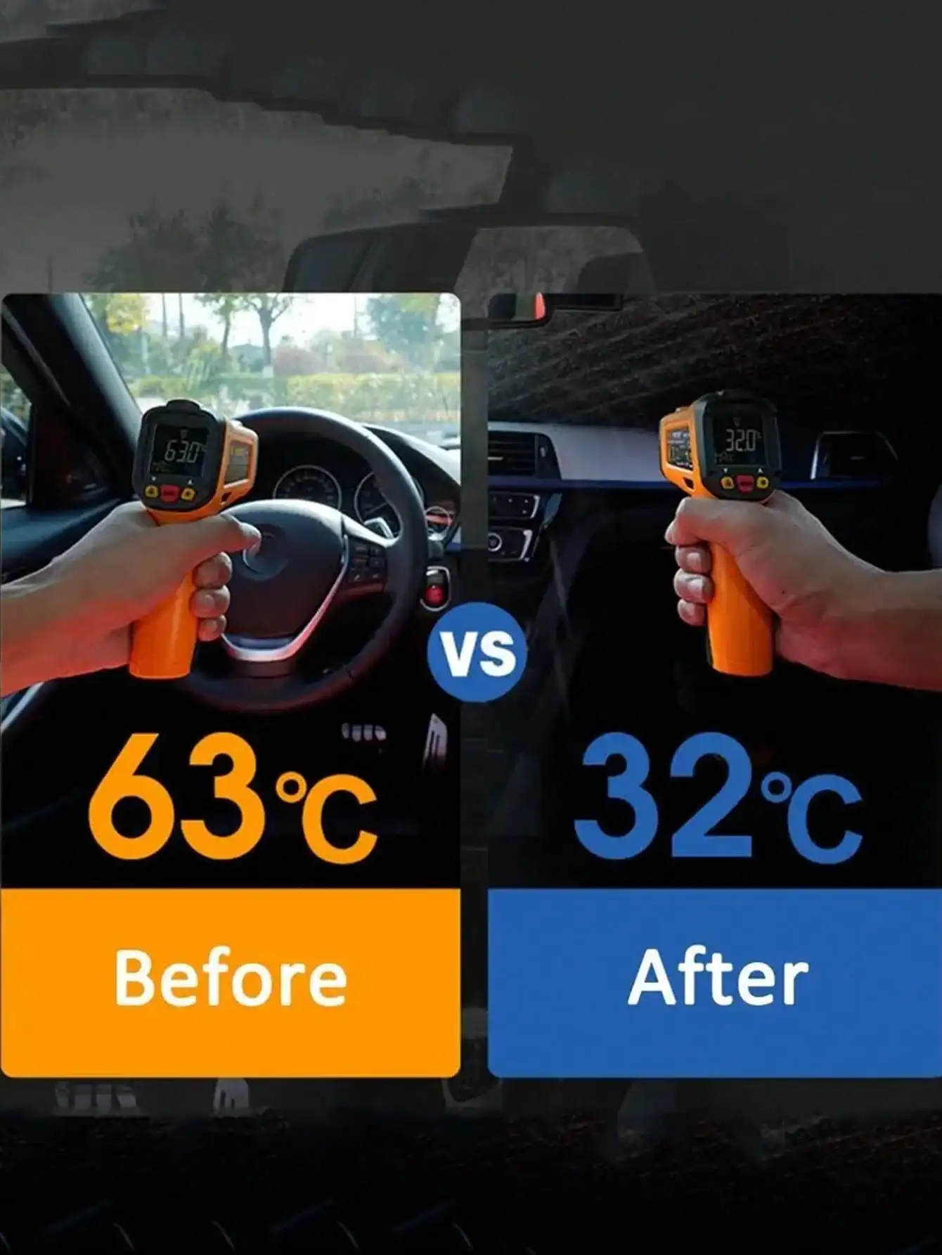 1PC Foldable Car Sun Shade Umbrella, UV Shield Front Screen Thermal Protection, Easy Install & Storage