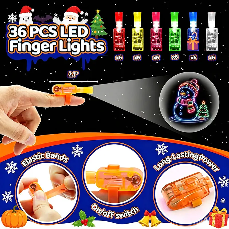 36PCS Finger Lights Christmas Party Favors Glow in the Dark Light Up Toys Gifts Stocking Stuffers Xmas Goodie Bag Fillers