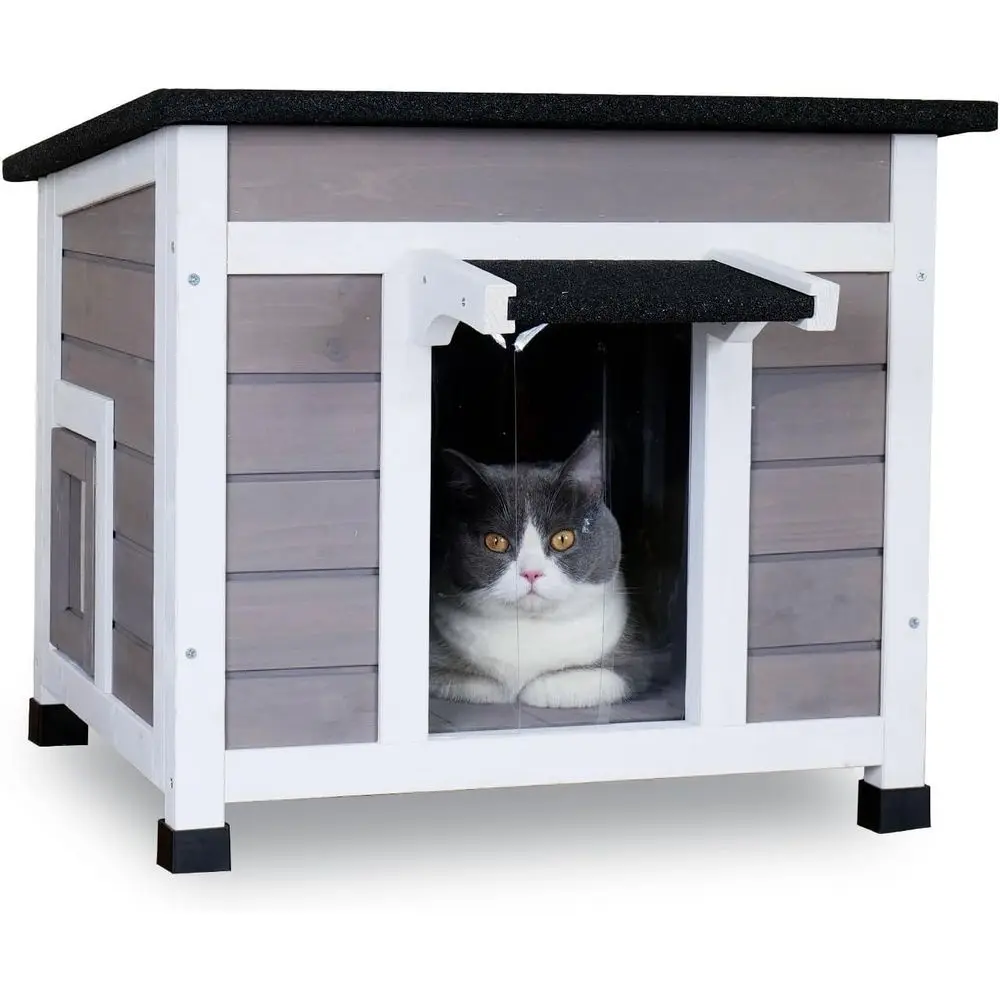 

Всепогодный уличный домик для бездомых кошек с открывающейся крышей и двумя дверями