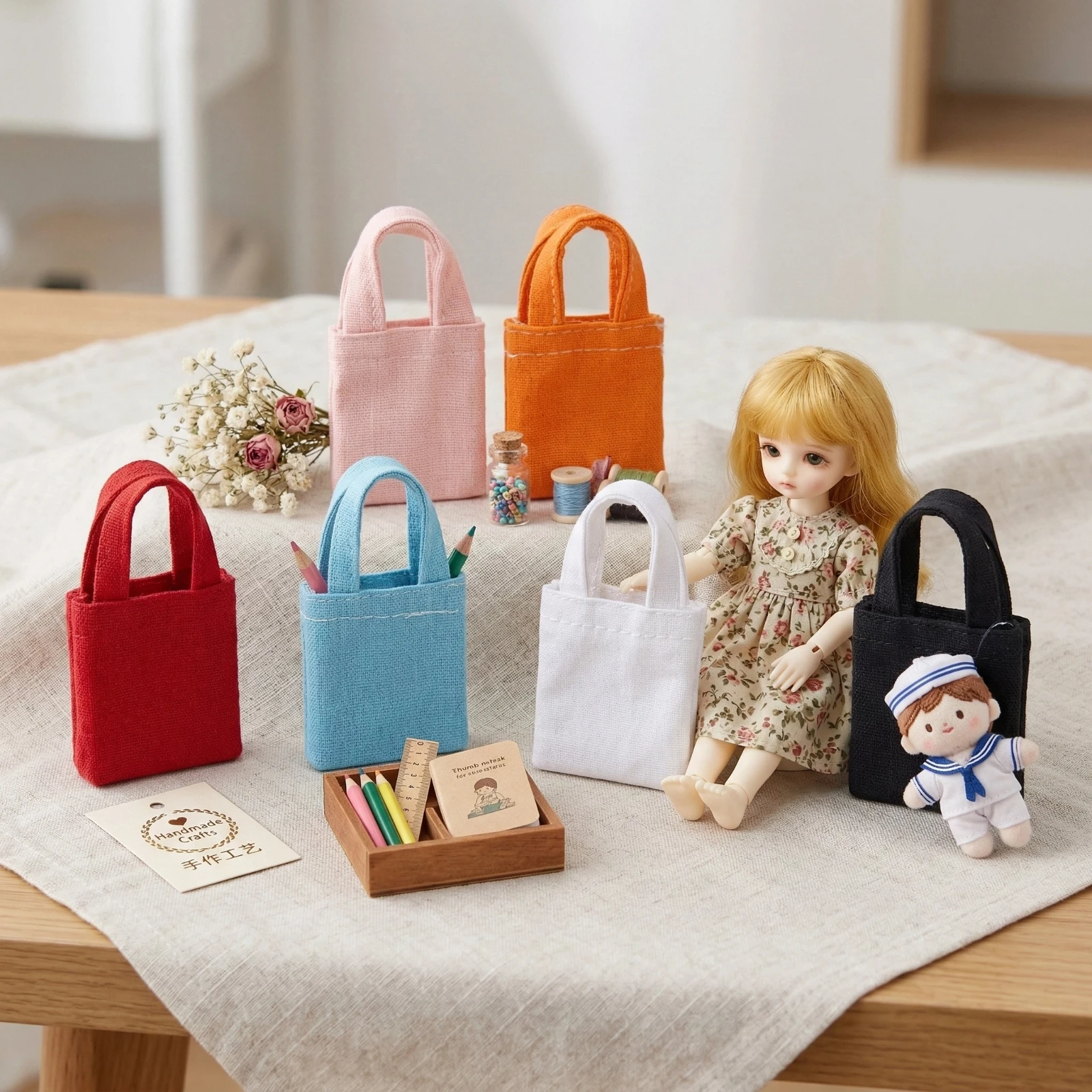 

Mini Canvas Tote Bag Doll Accessories Multi-color Micro Handbag for Dollhouse Decor DIY Craft