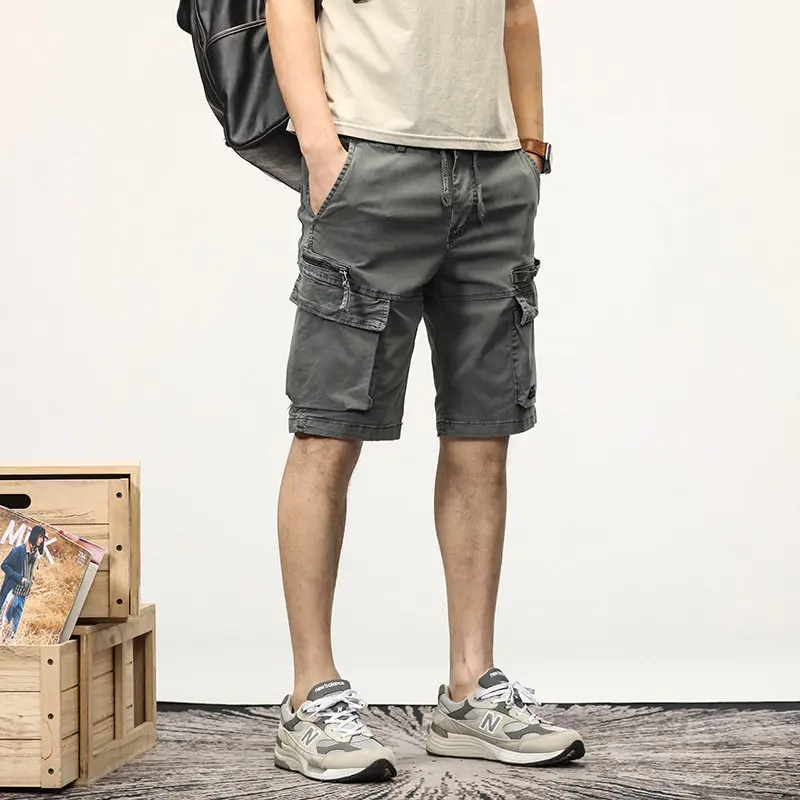 Men Multi Pocket Cargo Shorts Elastic Drawstring Waist Summer Fishing Hiking Camping Holiday Travel Halloween Work Shorts9386