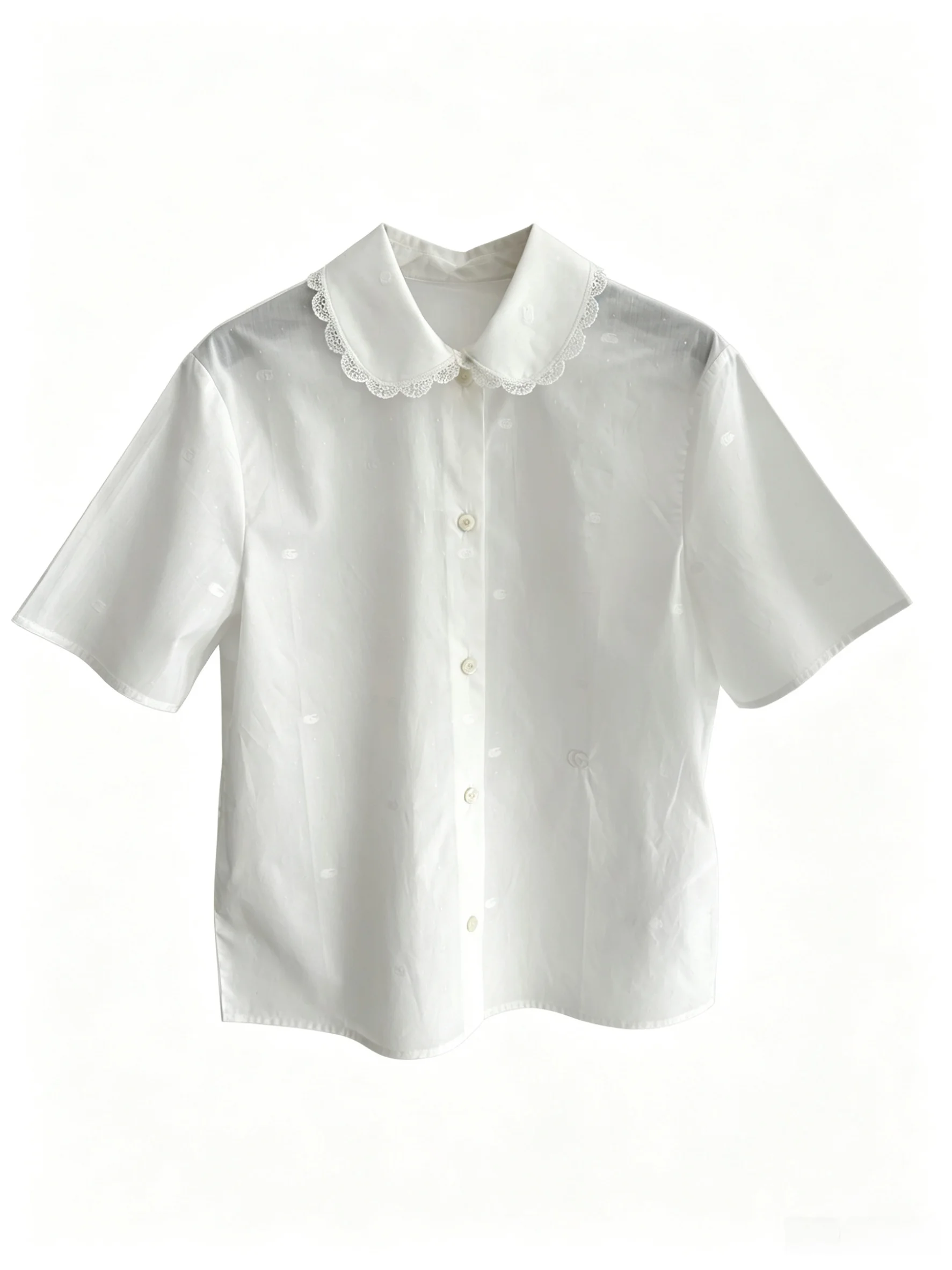 

High-End Cotton Short Sleeve Shirt Women's Loose Fit Lace Collar White Shirt Spring Summer New Style Commute Style Pure Color