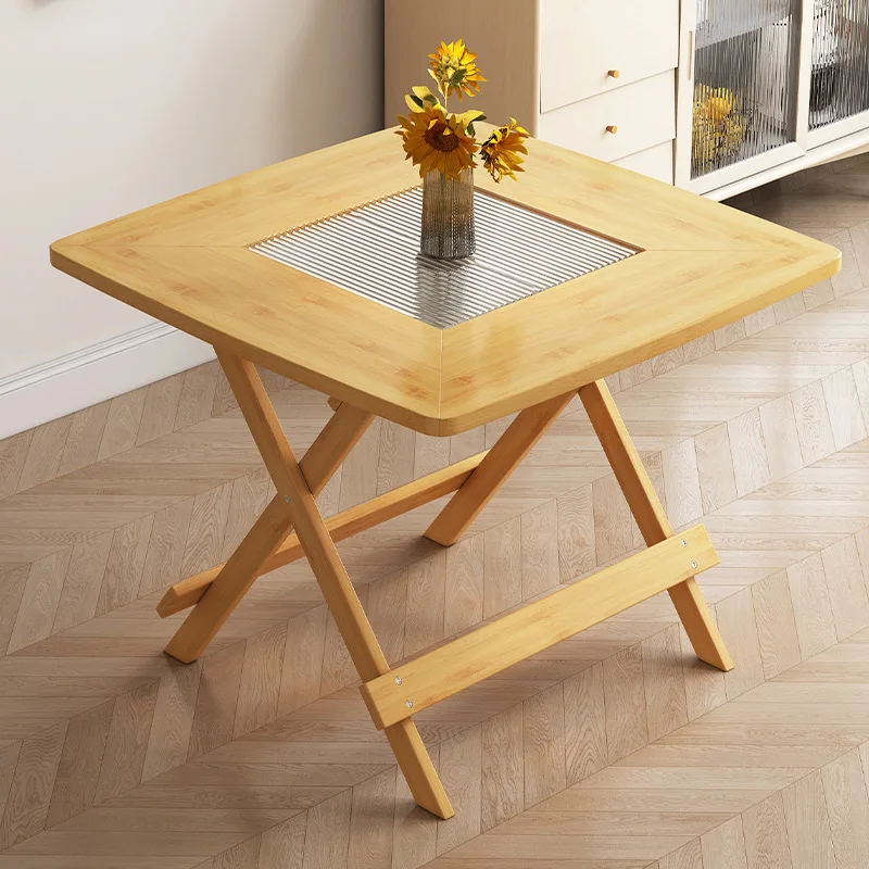 Log cream wind tempered glass commercial dining table small apartment folding table household dining table thickened