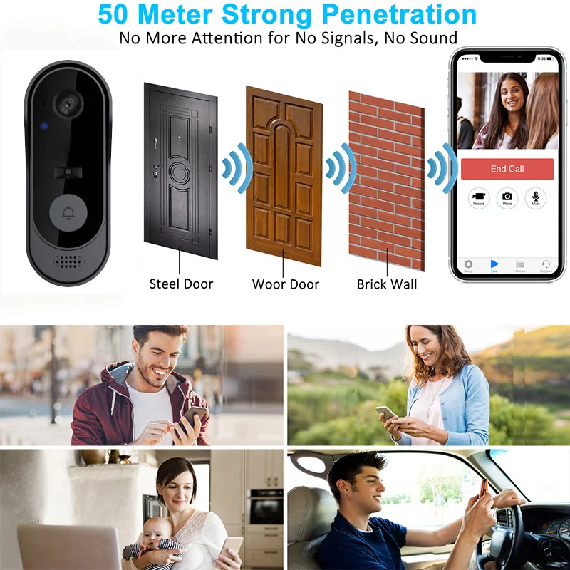 Wireless Video Doorbell Night Vision Two-way Radio 2.4G WiFi Phone Remote Visual Door Bell 50M Penetration