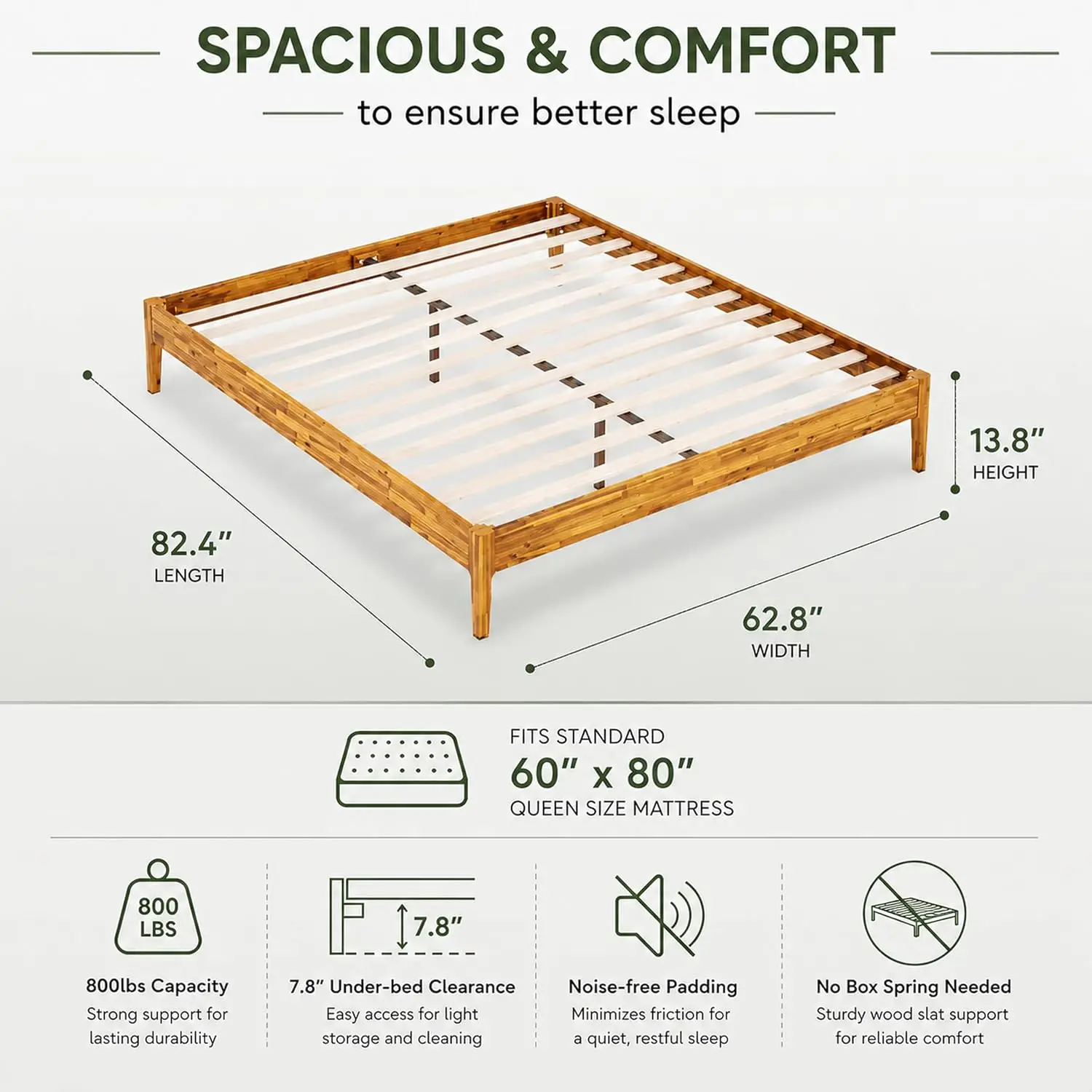 14'' Queen Bed Frame Japanese Joinery Wooden Slats No Box Spring Modern Design Easy Assembly Dark Choco, Customized