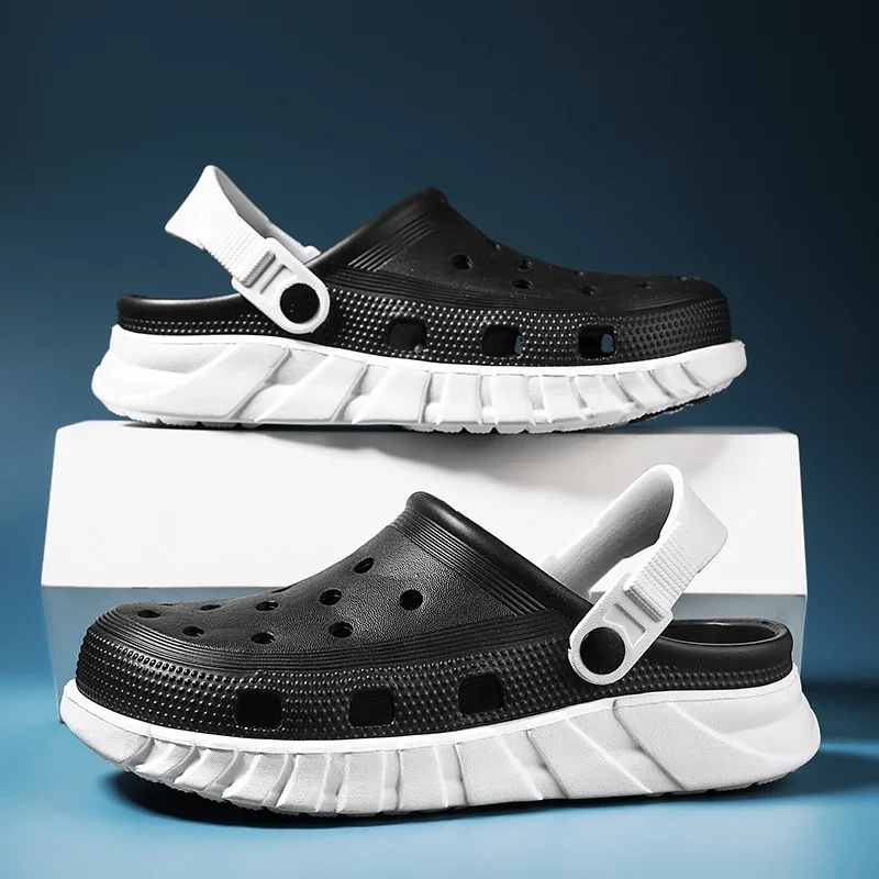 

2025/мужские тапочки с отверстиями, летние мужские модные садовые сабо, уличные пляжные тапочки, новая модная обувь унисекс с отверстиями для дома