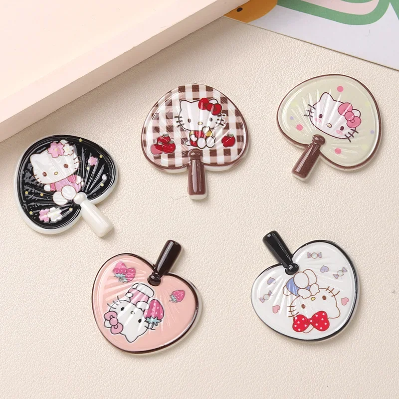 5pcs Cute Colorful Sanrio Hellokitty Fan Series Resin Flatback Charms for Diy Resin Crafts Materials Scrapbooking Embellisdment