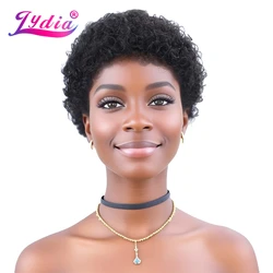 Lydia Synthetic Wigs For Women Short 3Inch Kinky Curl Kanekalon Heat Resistant Fiber Kinky Black Daily&Party Wig