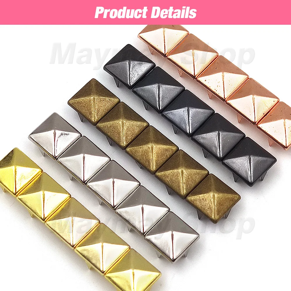 100Pcs 6-12mm Metal 4 Claw Rivets Square/Round Spike Studs Pyramid Rivets For Clothes Shoes Bags Belt Punk DIY Leathercraft