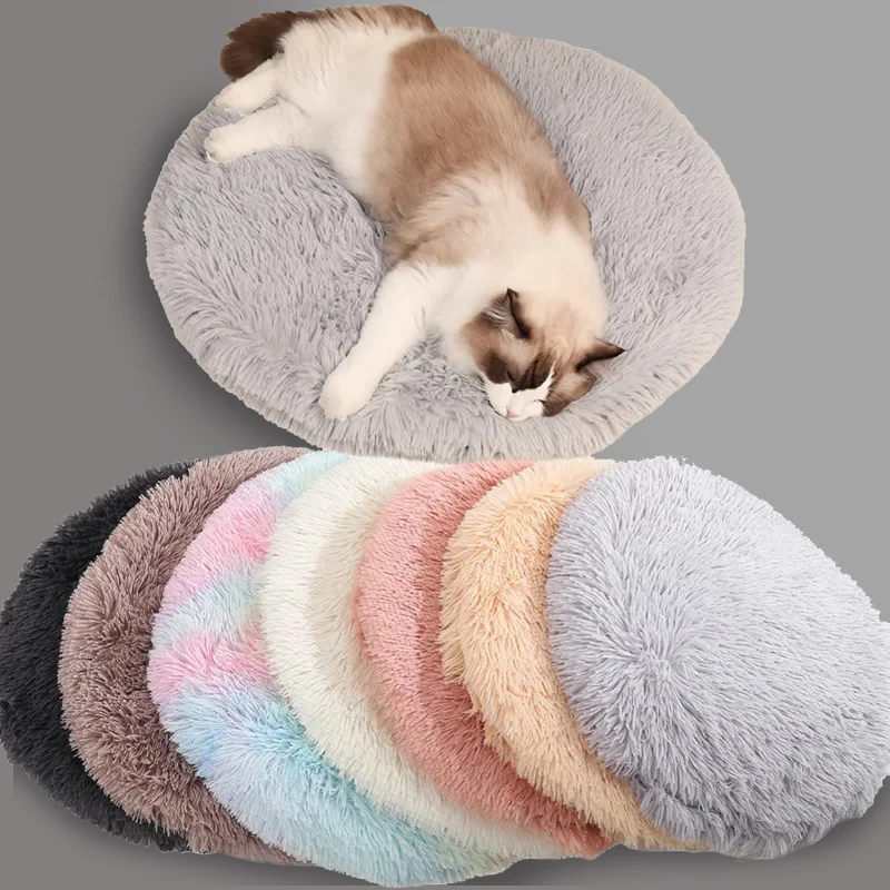 Tapete de cama de pelúcia para gatos, cama redonda para animais de estimação, cães pequenos, lã macia, tapete de dormir para gatos, filhote de cachorro, ninho, almofada, cama de dormir para gatos