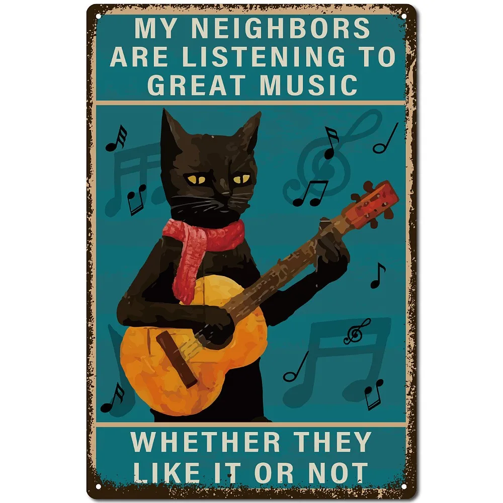 Vintage Metal Iron Tin Sign Poster Wall Decor for Bars Restaurants Cafes Pubs Rectangle Cat Shape 300x200x2.2mm Hole: 5x5mm