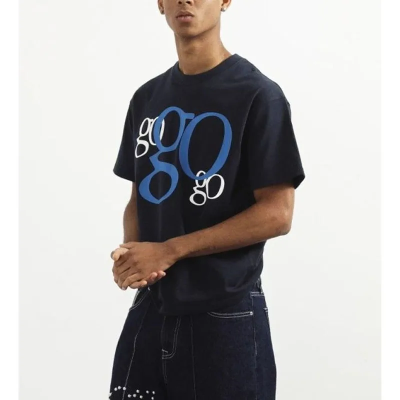 American Style Pure Cotton 2024 Summer New Men's Crew Neck Printed Letter All-match Trendy Loose Short Sleeve T-shirt Tops
