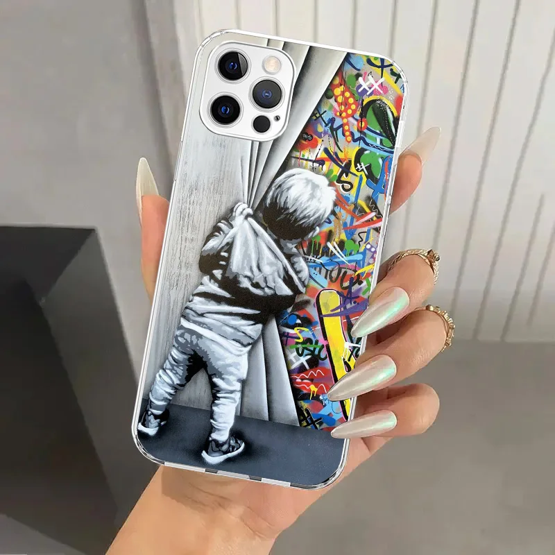 Banksy Graffiti Art Phone Case for Iphone 16 15 14 13 12 Mini 11 Pro Max 16E X XS XR 7 Plus 8 SE 2020 Soft Funda Print Shell