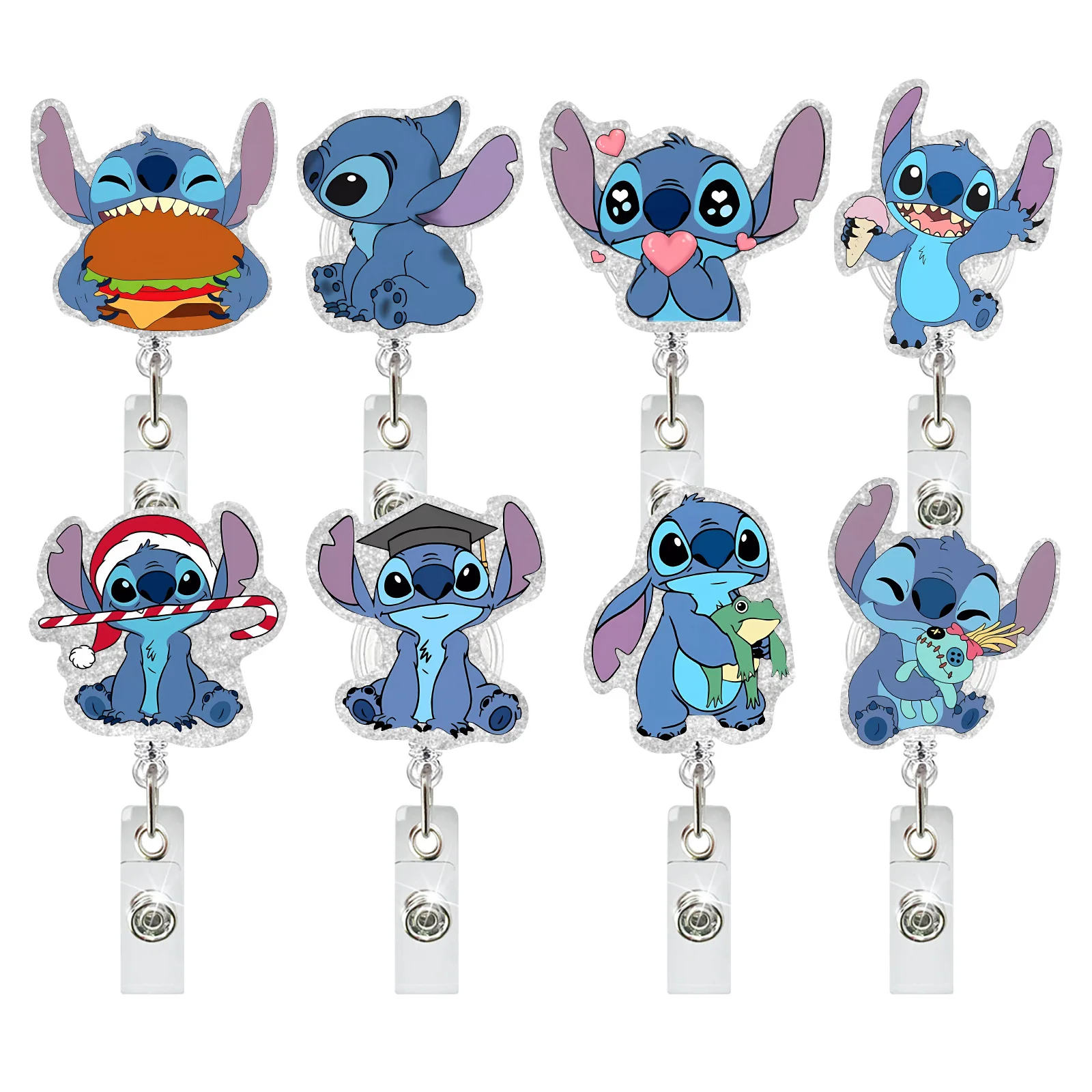 Acrylic Easy To Pull Out Cartoon Stitch Pattern Expansion Clip Easy To Pull Out Rotary ID Buckle Badge Clip Student Medical Gift