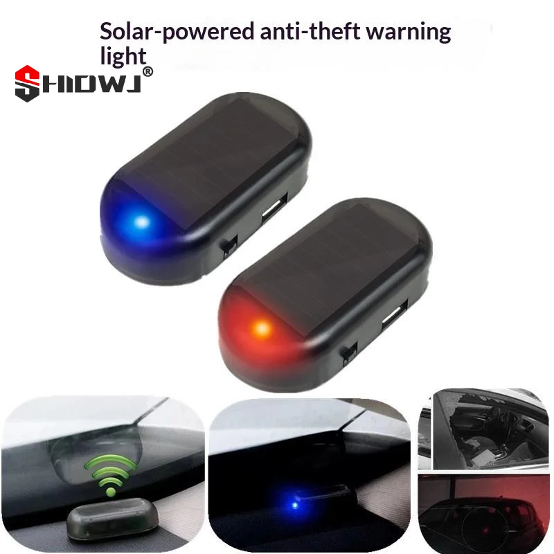 Solar Power Fake Car Alarm LED Warning Light Simulated Anti‑Theft Flashing Lamp Universal Vehicle Interior Security Indicator