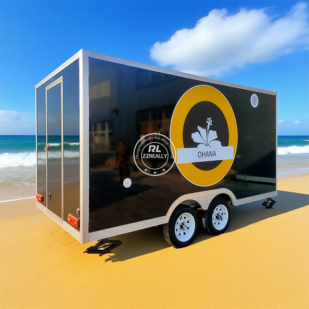

Square Food Trailer Ice Cream Coffee Food Truck Mobile Kitchen Concession Hamburgers Pizza BBQ Fast Food Trailer Cart
