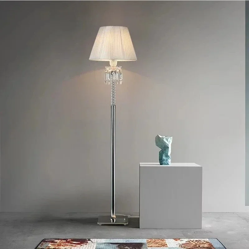 #Luxury Crystal Floor Lamp Modern Decorative Stylish Floor Lamp With Stainless Steel Base White Shade Night Stand Lamp