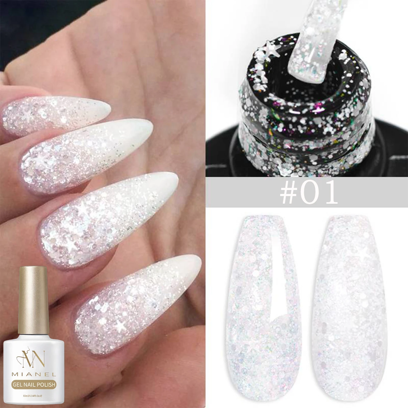 White Nails Ice Clear Super Flash White Glitter Gel Polish UV LED Light Nails Suitable For Toe Nails