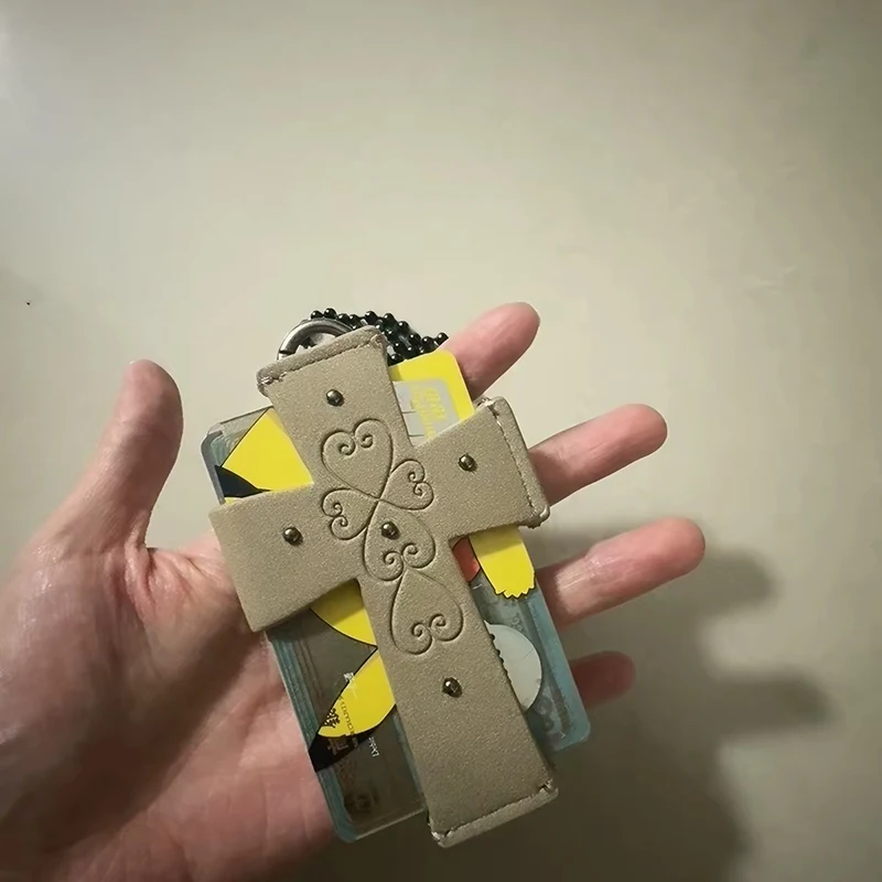 Card Holder Necklace,Korean Y2k Girls Cross Shape Subculture Long Chain Pendant, Card Storage Bag,Fashion Streetwear Accessory