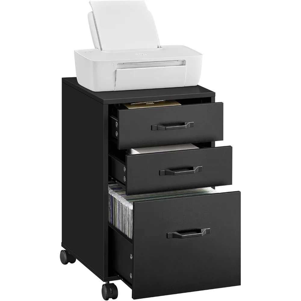 

File Cabinet, 3 Drawers Filing Cabinet for Home Office, with Wheels, for A4, Letter Sized Documents, Hanging File Folders, Ink