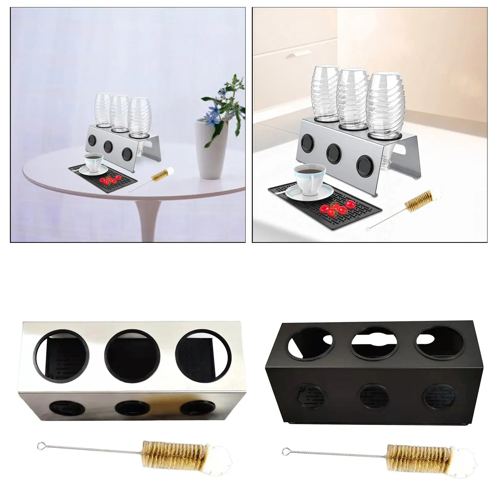 Bottle Dryer Rack Stainless Steel with Drip Tray Universal 6 Hole Soda Bottle Drainer for Home Bar and Pantry