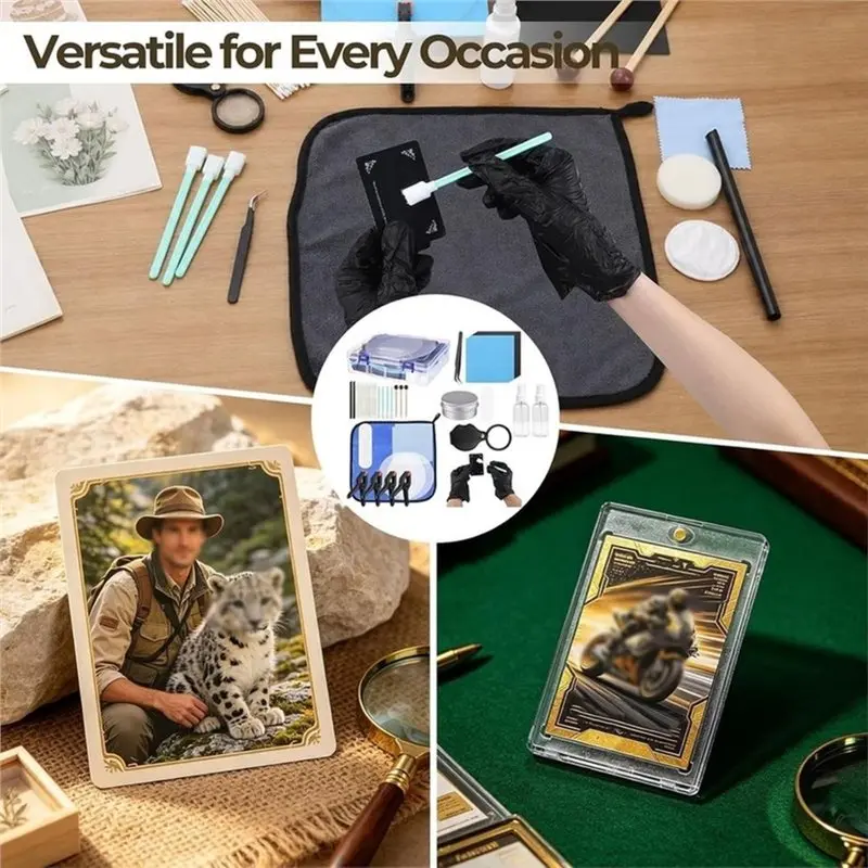 A21Q -17-In-1 Trading Card Cleaning Kit, Card Care And Polishing Restoration Set, Acrylic Flattening Plates, Clamps,For Cards