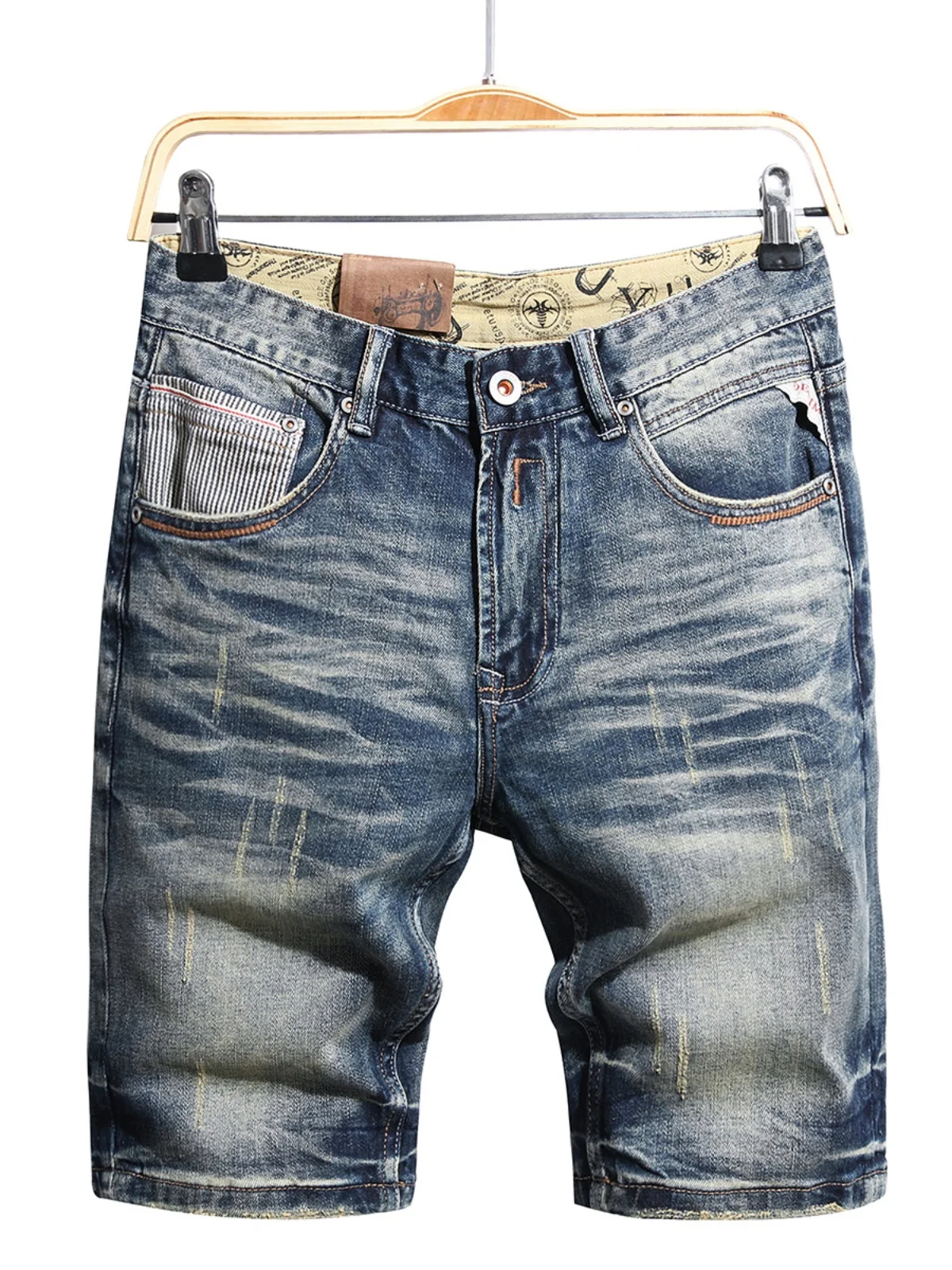 

High-End Vintage Washed Men's Denim Shorts Casual mid Waist Cotton Stretch Fabric Five Pocket Style Summer Wear