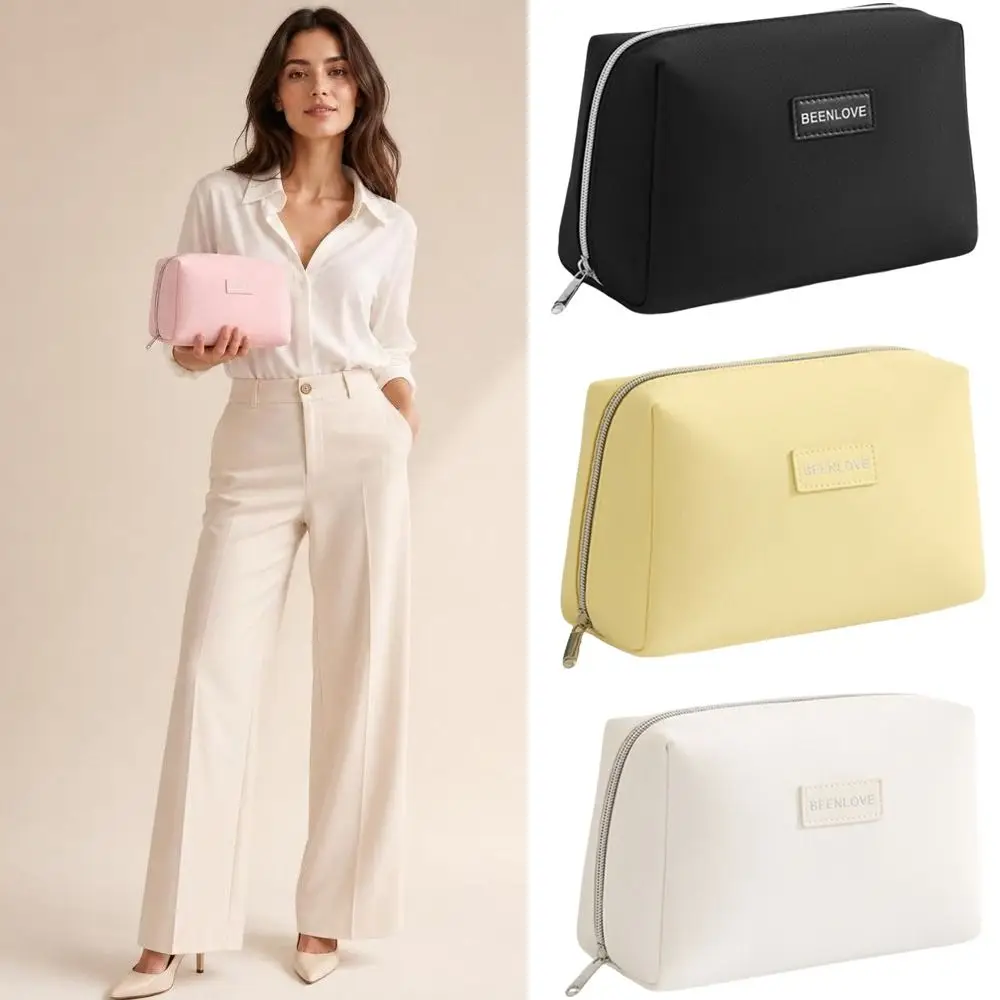 Multi-functional Solid Color Makeup Bag Lightweight Large Capacity Cosmetic Pouch Travel Toiletry Handbag for Women