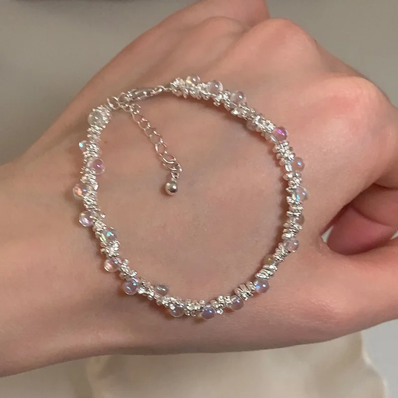 

Радужный жемчужный светящийся браслет с кристаллами серебряного цвета, цепочка, изящные элегантные минималистичные украшения Y2K для женщин