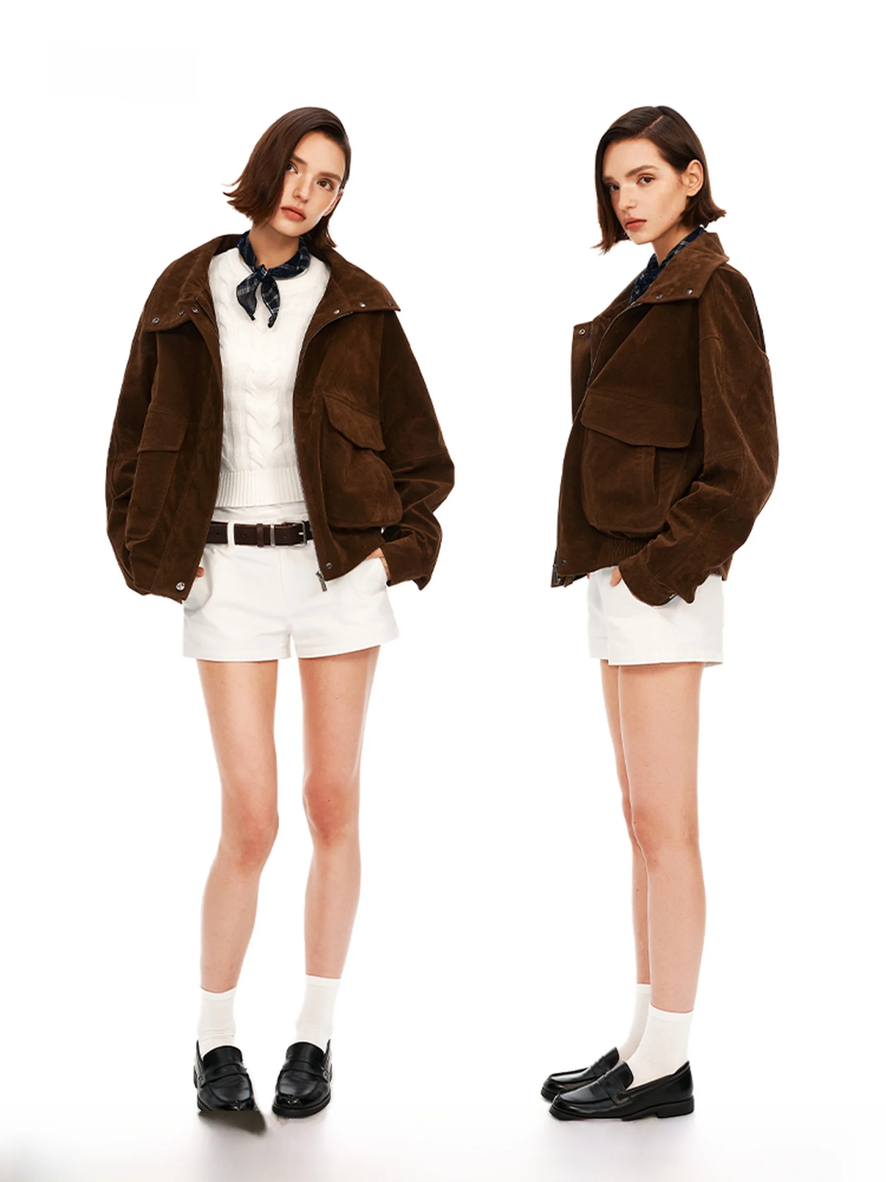 

Женская укороченная замшевая куртка Puki Retro Silhouette с воротником-стойкой, весна 2026, универсальное элегантное пальто