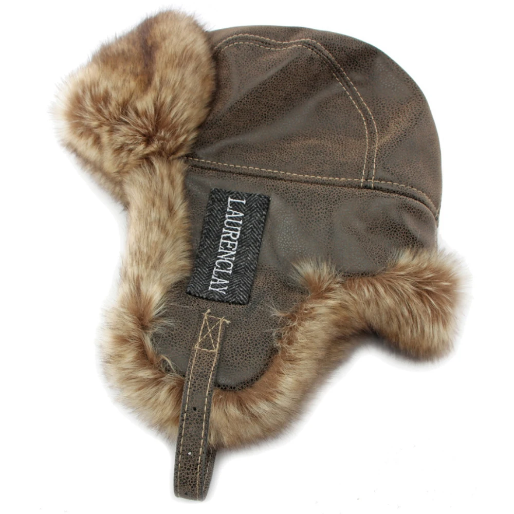 HT4241 Bomber Hat New Thick Warm Men Women Russian Fur Hat Male Windproof PU Leather Ski Trapper Earflap Cap Winter Hat Ushanka