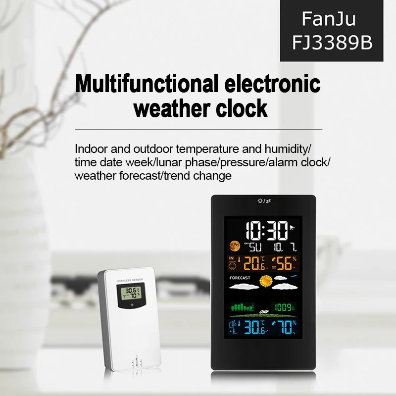 Wireless Weather Station Indoor Outdoor Thermometer Hygrometer with Sensor Color Screen Alarm Clock Calendar Weather Forecast