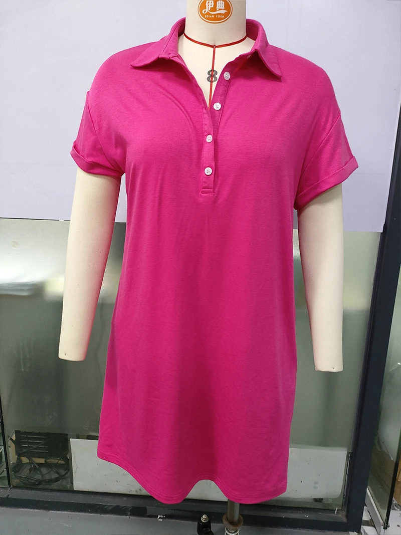 Women's Cotton Shirt Dresses Summer Casual Short Sleeve Beach Boho Floral Cover Up Sundress Loose Shift Polo Collar Midi Dresses