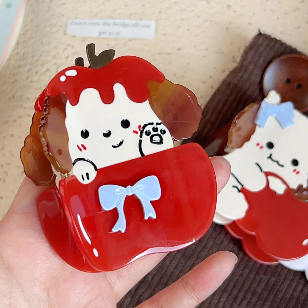 

Освежающий мир, милый яблочный щенок, мультяшный коготь для волос, розовые девичьи заколки для волос из ацетата, аксессуары для волос для женщин и девочек