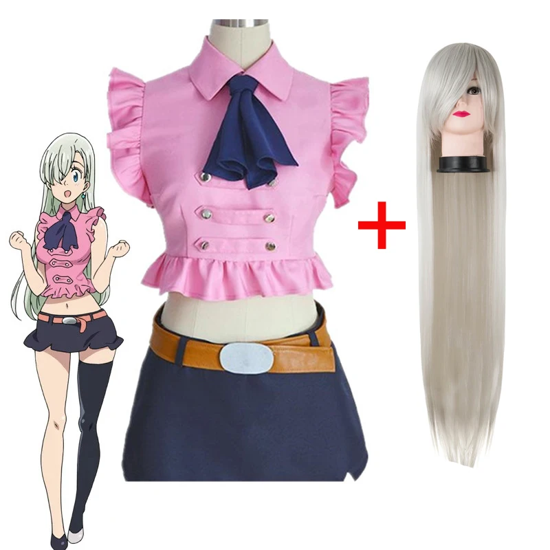 

Anime The Seven Deadly Sins Elizabeth Liones Cosplay Costume Student Girl Uniform Skirt Includes Bow Tie and Belt