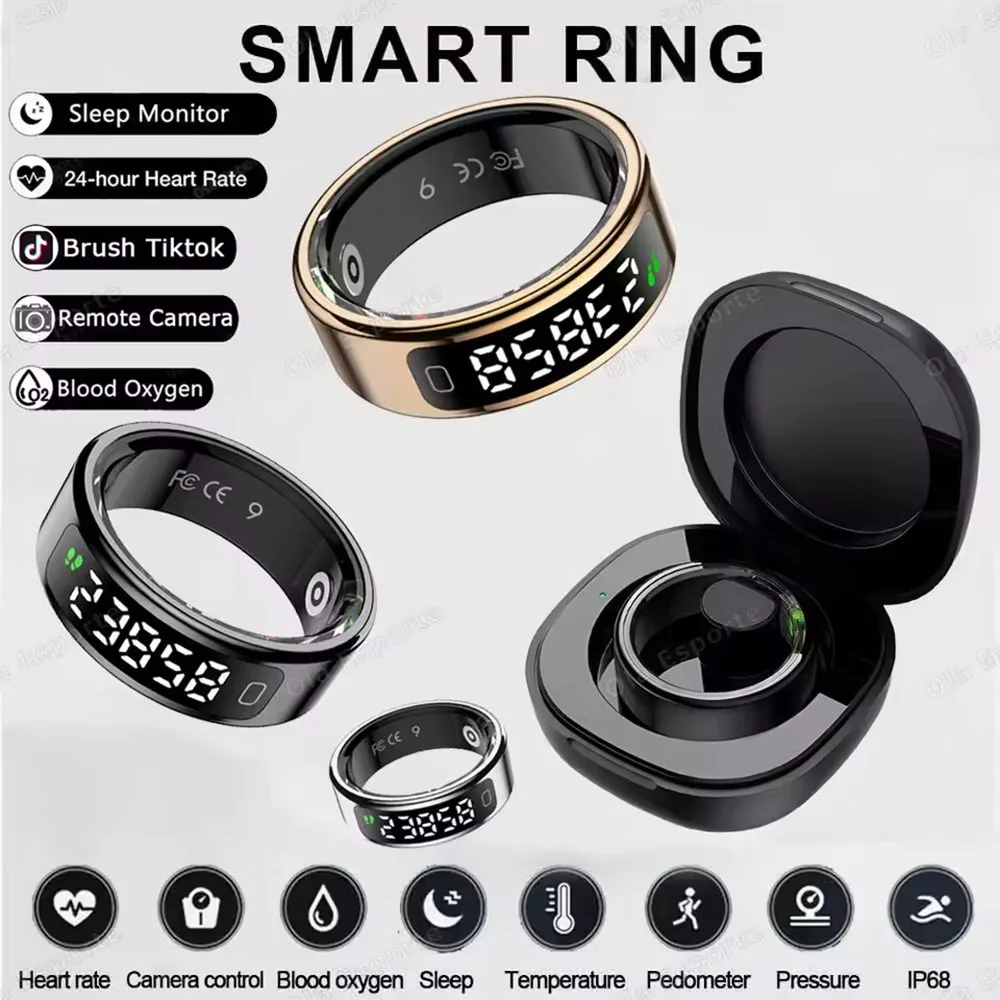 

New R11 Smart Ring Men Women LED Display Screen Heart Rate Blood Oxygen Monitoring Waterproof Multi Sports Modes Smartrings 2026