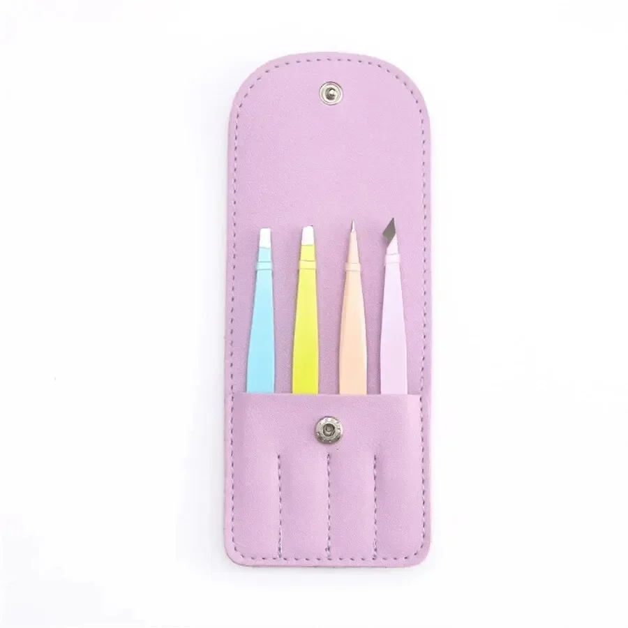 Ouriner Beauty Tweezers 4-piece Set of Colorful Stainless Steel Professional Eyebrow Clip False Eyelash Makeup Tools