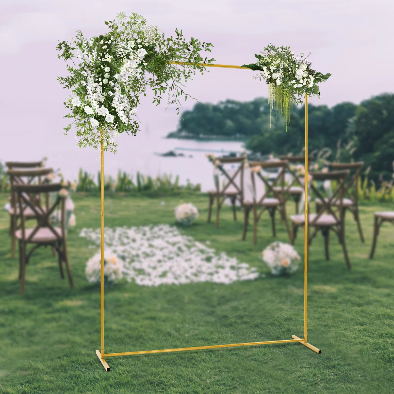 1.5 * 2m Wedding Pole Bracket With Pull Rod+Elastic Cloth Cover Gold Bracket+White Cover