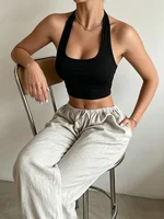 Débardeur d'été décontracté, élégant, sexy et confortable, couleur unie, col halter, sans manches, dos nu 4
