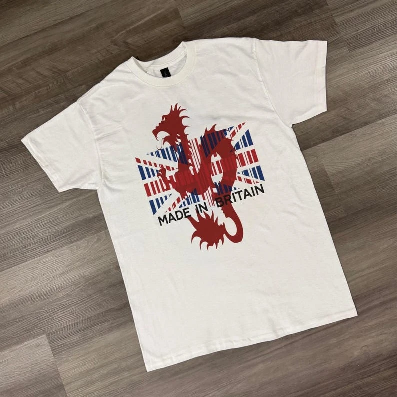 Made in Britain Shirt, British Dragon Tee, Union Jack Barcode Shirt, UK Pride Gift, England Flag T Shirt, Streetwear Graphic Top
