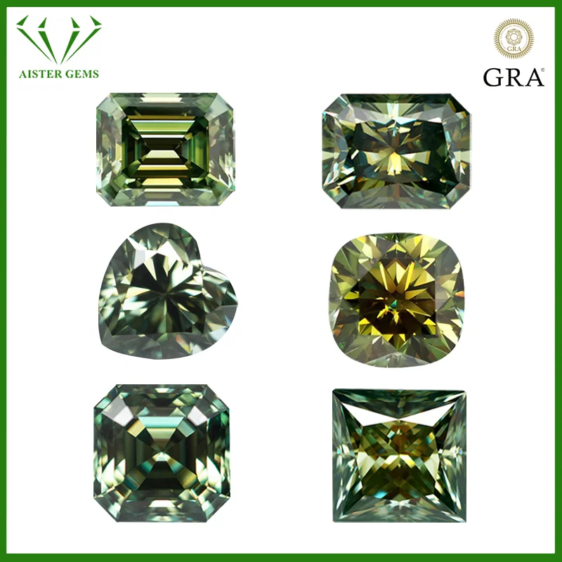 

Natrual Green Colors Moissanite Stones GRA Certified Pear/Oval/Emerald/Heart/Princess/Radiant/Marquise Cut for Jewelry Making